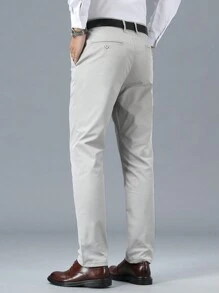 Men's Slim Fit Solid Color Casual Dress Pants, High-End Business Formal Trousers, No Belt - Light Grey - View 5
