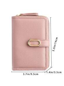 Fashionable Gold-Tone Buckle Fold Short Simple Elegant Litchi Leather Zip Wallet Wallet For Cards Card Holder Pink Bag Thanksgiving For Women Wallet Purse Wallet