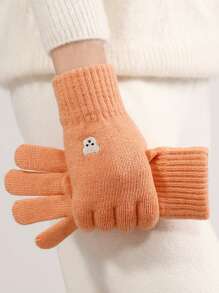 1 双女式可爱卡通熊刺绣全指手套，带触摸屏的保暖针织手套，适合秋冬季 - 小熊刺繡 - 查看 6