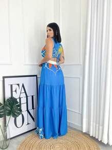 LONG DRESS WITH THICK ELASTIC SUMMER PRINT - 藍色 - 查看 2