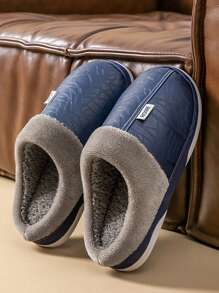 Pantuflas impermeables para hombres, forradas térmicamente de PU, mullidas para interiores, zapatos de estar por casa con suela antideslizante para invierno