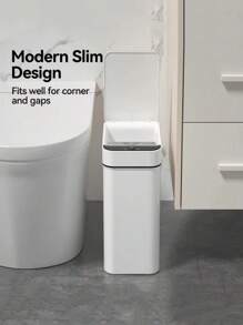 1 件 Trends 自动运动传感器浴室垃圾桶带盖，2.7 加仑无触感垃圾桶，电动防水窄型小型垃圾桶，智能塑料超薄垃圾桶小型白色和灰色废纸篓，适用于厨房、卫生间、办公室、房车、卧室、客厅