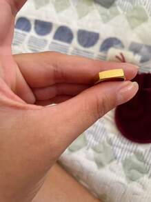 Gold Square Ring Flat Stainless Steel Antiallergic Unisex Female Male Thin Ring - 金色 - 查看 6