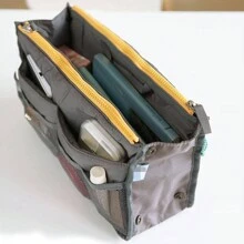 1入組收納內襯袋，雙拉鍊多功能收納袋 - 灰色 - 查看 5