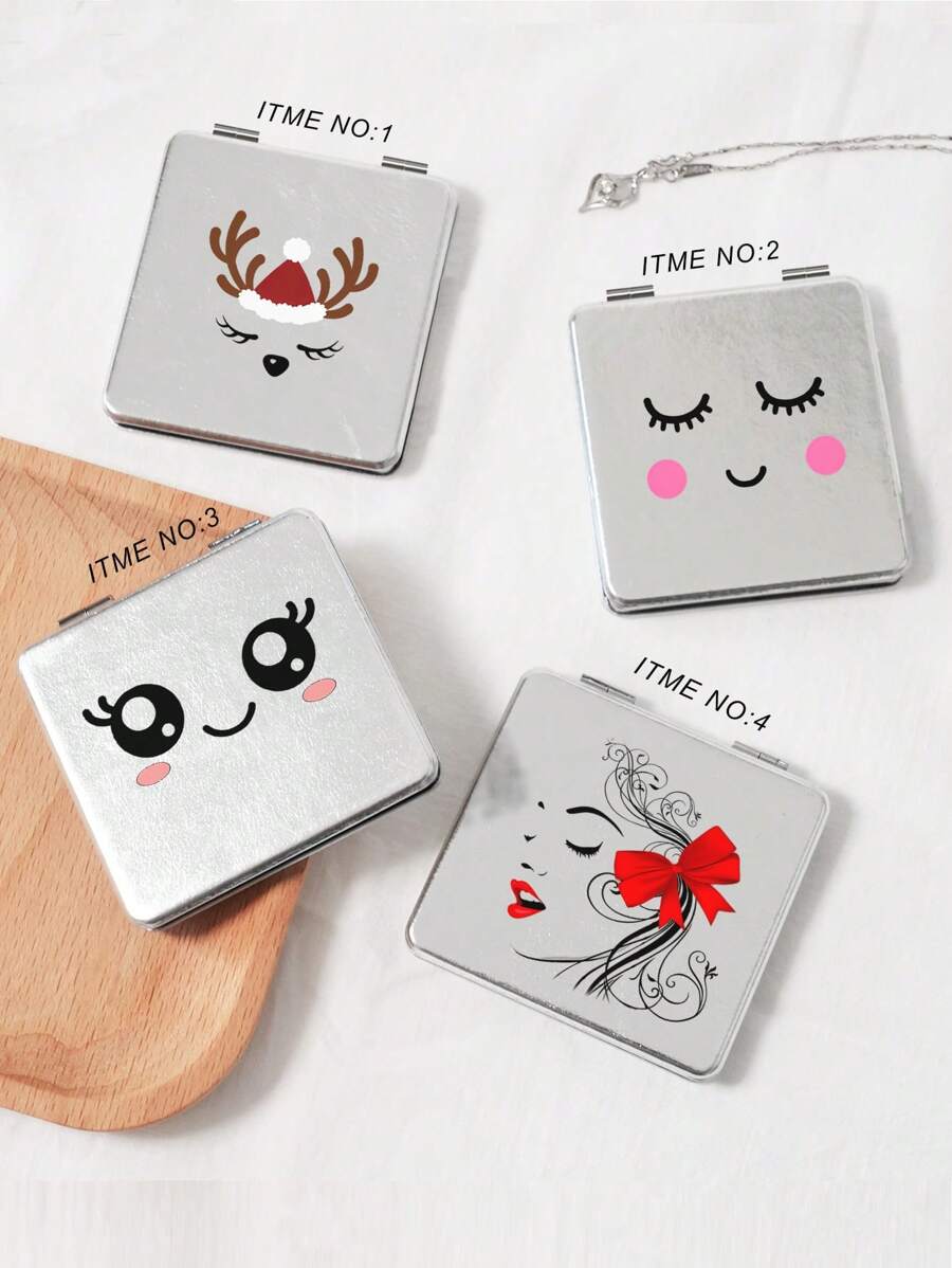 1pc Christmas Series Portable Vanity Mirror, Foldable Lightweight Ultra