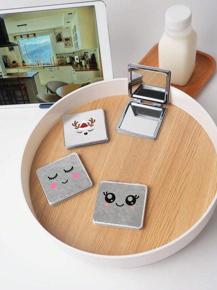 1pc Christmas Series Portable Vanity Mirror, Foldable Lightweight Ultra