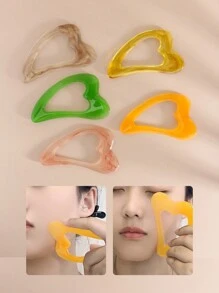 1 pieza Tabla de raspado facial de belleza, herramienta de masaje Gua Sha en forma de corazón triangular de resina transparente para desbloquear meridianos, relajación, opciones de multicolor