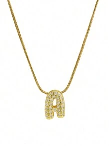 26pcs English Letter Pendant Necklace, Stainless Steel Curb Chain, Fashion Accessory