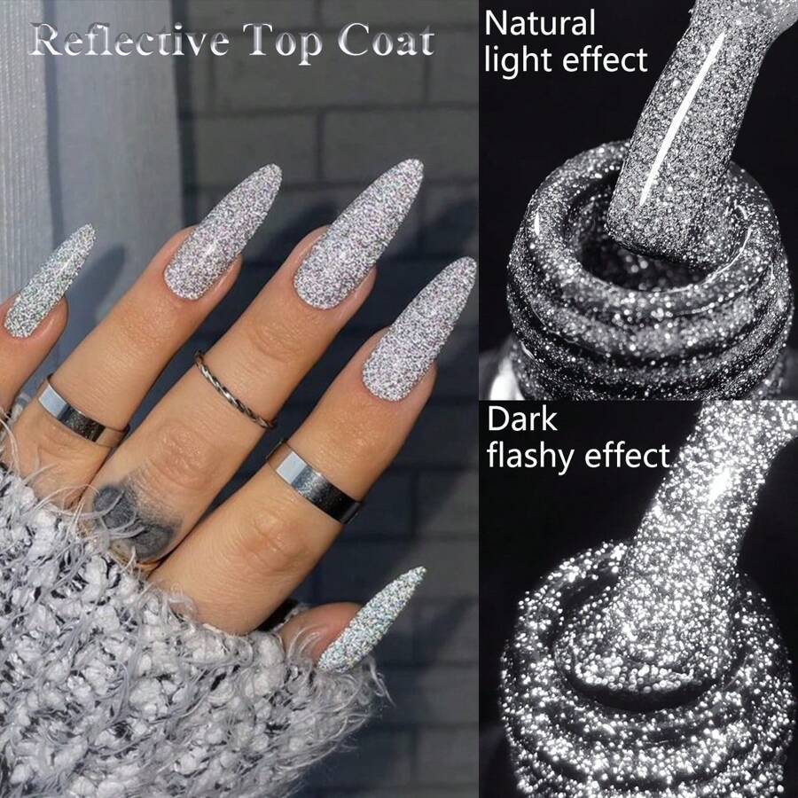 7ml 反光面漆闪光凝胶指甲油全息闪光指甲油任意颜色可作为底色可卸式美甲适合女士女孩 - 彩色 - 查看 1