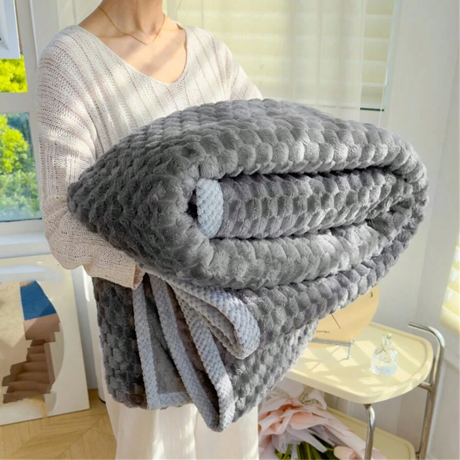 1件純色加厚柔軟毯子 - 灰色 - 查看 1