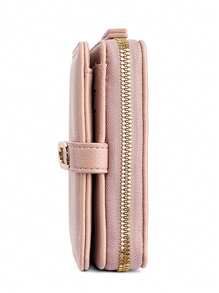 Fashionable Gold-Tone Buckle Fold Short Simple Elegant Litchi Leather Zip Wallet Wallet For Cards Card Holder Pink Bag Thanksgiving For Women Wallet Purse Wallet