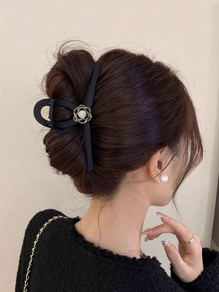 1 cái/2 cái Kẹp tóc hoa trà đen mờ cỡ lớn thanh lịch kiểu Pháp cho phụ nữ, Kẹp tóc mới bằng acrylic thanh lịch