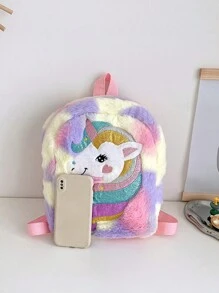 Plush Unicorn Cartoon Backpack For Girls Teens - Purple - View 6