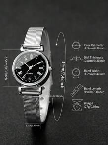 3 件套女士时尚简约罗马刻度石英腕表 + 8 形珠宝套装