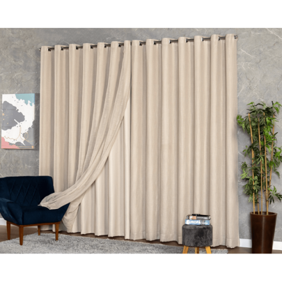 Cortina Gaze de Linho com Forro em Blackout 3,00m x 2,60m Corta Luz