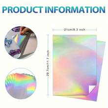 Tamaño: A4 (210 * 297 mm) 20 hojas de papel de pegatina de vinilo de sublimación arcoíris holográfico resistente al agua para impresora de sublimación y tinta a chorro. Papel de transferencia de calor de 8.3" X 11.7" para superficies sólidas lisas - Arcoíris - Ver 2