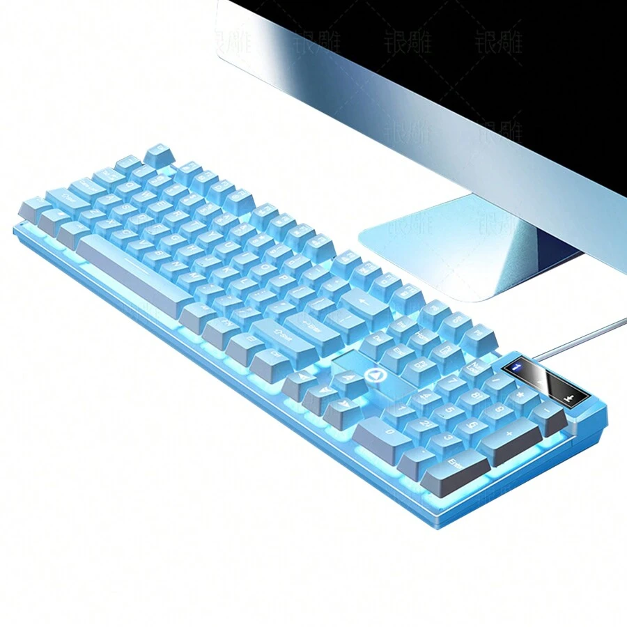 Semi-Mechanical Gaming Keyboard, Color Matching Backlight, Wired Computer Keyboard, Desktop Accessories, Backlight - Azul (luz de fondo blanca) - Ver 1