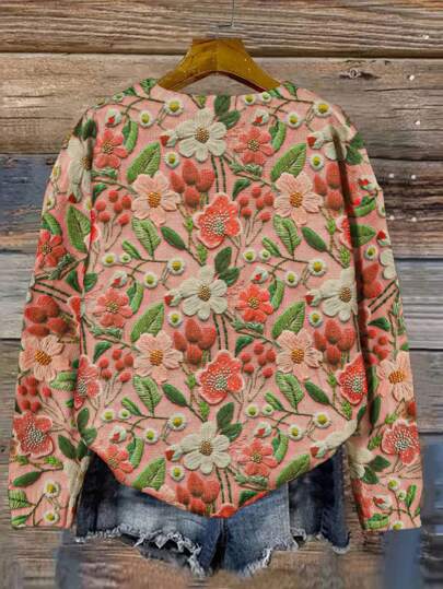 Plus Size Fall And Winter Oversized Women's Casual Home Cute Full Floral Print Round Neck Long Sleeve Woolen Pullover Brunch Outfits For Women Fall Clothes Plus Size Sweater