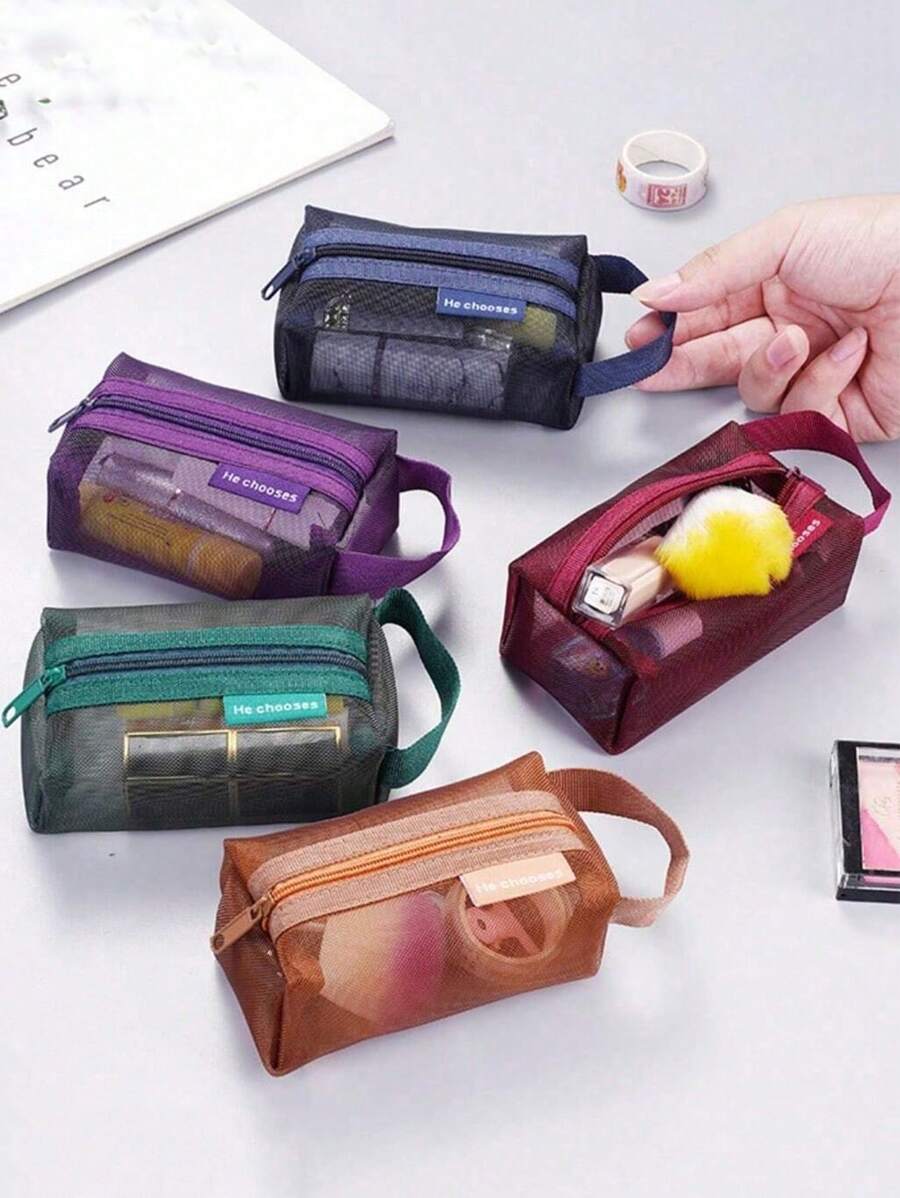 1 件网状零钱包迷你透明网状拉链包手拿包收纳零钱包便携式数据线袋女士礼物钱包必需品 - 彩色 - 查看 1