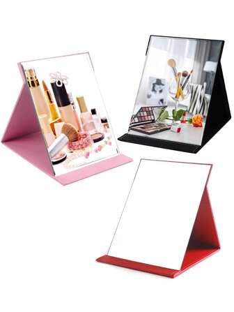 1pc/2pcs Pack Medium/Large/X-Large Folding Desktop Makeup Mirror Portable Compact PU Leather Mirror