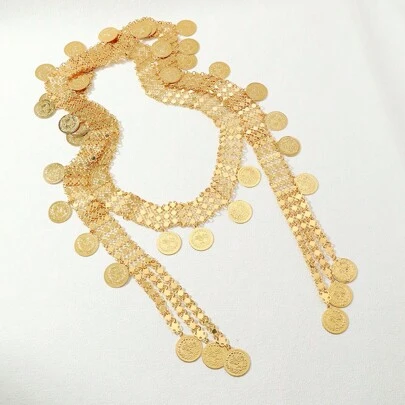 Vintage Multilayer Body Chain Shoulder Chain Waist Chain Set, Gold-Tone Metal Wedding Bridal Jewelry Accessories