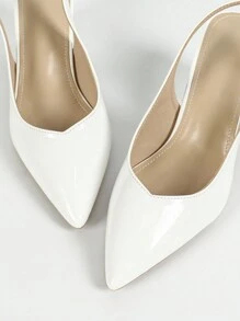 Versatile Pointed Toe Block Heel Slingback Women Shoes - White - View 5