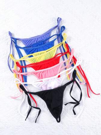 Conjunto de 7 piezas de ropa interior masculina fina y sexy con malla transpirable y cómoda, con elástico, tanga de cintura baja, y sostén deportivo con cordones
