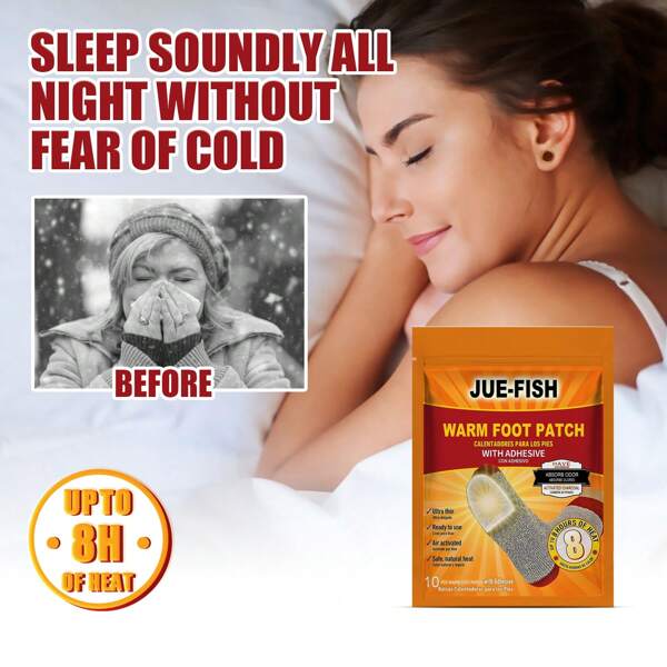 1pack 10pcs Warm Foot Patch Winter Foot Heat Warmers Long Lasting Warming Stickers Portable Cold Proof Body Insole Disposable Self-Heating Pack