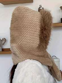 1 件女士一体式帽子和围巾套装，保暖防风护耳帽，可爱甜美，适合骑行，适合日常通勤和校园穿着，秋冬季