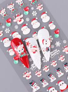 3 件装 5D 浮雕指甲贴纸贴花红色圣诞圣诞老人鹿雪人麋鹿花朵滑块带 5D 纹理粘性指甲贴纸节日新年美甲美甲设计 - 彩色 - 查看 7