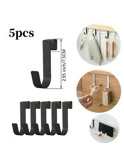 2/5pcs Stainless Steel Hooks, Simple Door Hooks, Desk Drawer Shelf Cabinet Door Hooks, Reversible Installation, Compatible With Various Doors And Cabinets