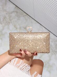 Women's Rhinestone Decorated Clutch Bag, Shiny Box-Shaped Handbag With Gemstone Metal Chain, Perfect For Weddings, Parties, Galas, Dinners, Birthday Gifts, Valentine's Day Gifts, Gatherings, Can Be Used As A Shoulder Bag, Handbag, Clutch, Or Cosmetic Bag - Gold - View 4
