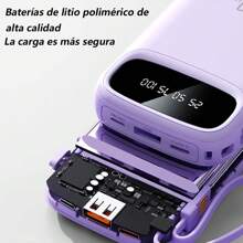 Power Bank Batería Portátil 20000mah YISEN Carga rápida 4 cables incorporados Pantalla LED digital cargador portátil - Morado - Ver 2