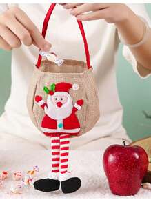 1 件圣诞苹果袋、儿童圣诞小礼物/糖果袋、圣诞老人亚麻圣诞手提包，适合节日、冬季 - 彩色 - 查看 5