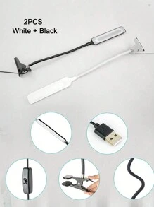 1个LED夹式台灯，便携式阅读灯，USB供电，柔性鹅颈管可调节照明角度，适用于书桌、床头柜、卧室、办公室、学校等场所。