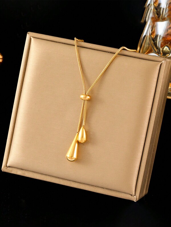 1 pièce Collier pendentif long en forme de goutte d'eau en acier inoxydable, convient pour un port quotidien