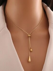 1 pièce Collier pendentif long en forme de goutte d'eau en acier inoxydable, convient pour un port quotidien