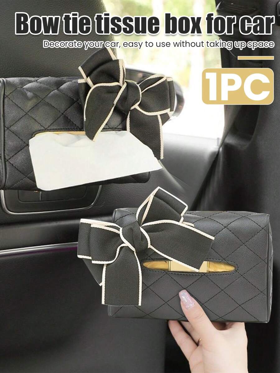 1 件装黑色软 PU 皮革纸巾盒带背扣餐巾纸巾盒收纳盒适用于汽车座椅/扶手盒/遮阳板 - 黑色 - 查看 1