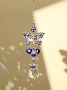 1 件蓝色邪眼汽车吊饰人造水晶蝴蝶吊坠节日生日派对礼物家居灯悬挂窗灯捕手风铃装饰 - 彩色 - 查看 1