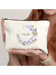 Flowers, Butterflies, Bows, Love, New Autumn Collection, Christmas Gift, Holiday Essential, Halloween, Christmas, Clutch, Coin Purse, Toiletry Bag, Makeup Bag, DIY, Gift For Girlfriend, Valentine's Day, Gift For Mom, Mother's Day, Travel, Bags, Women's Handbag, Travel Essential, Tote Bag, Customized Name - Beige - View 2