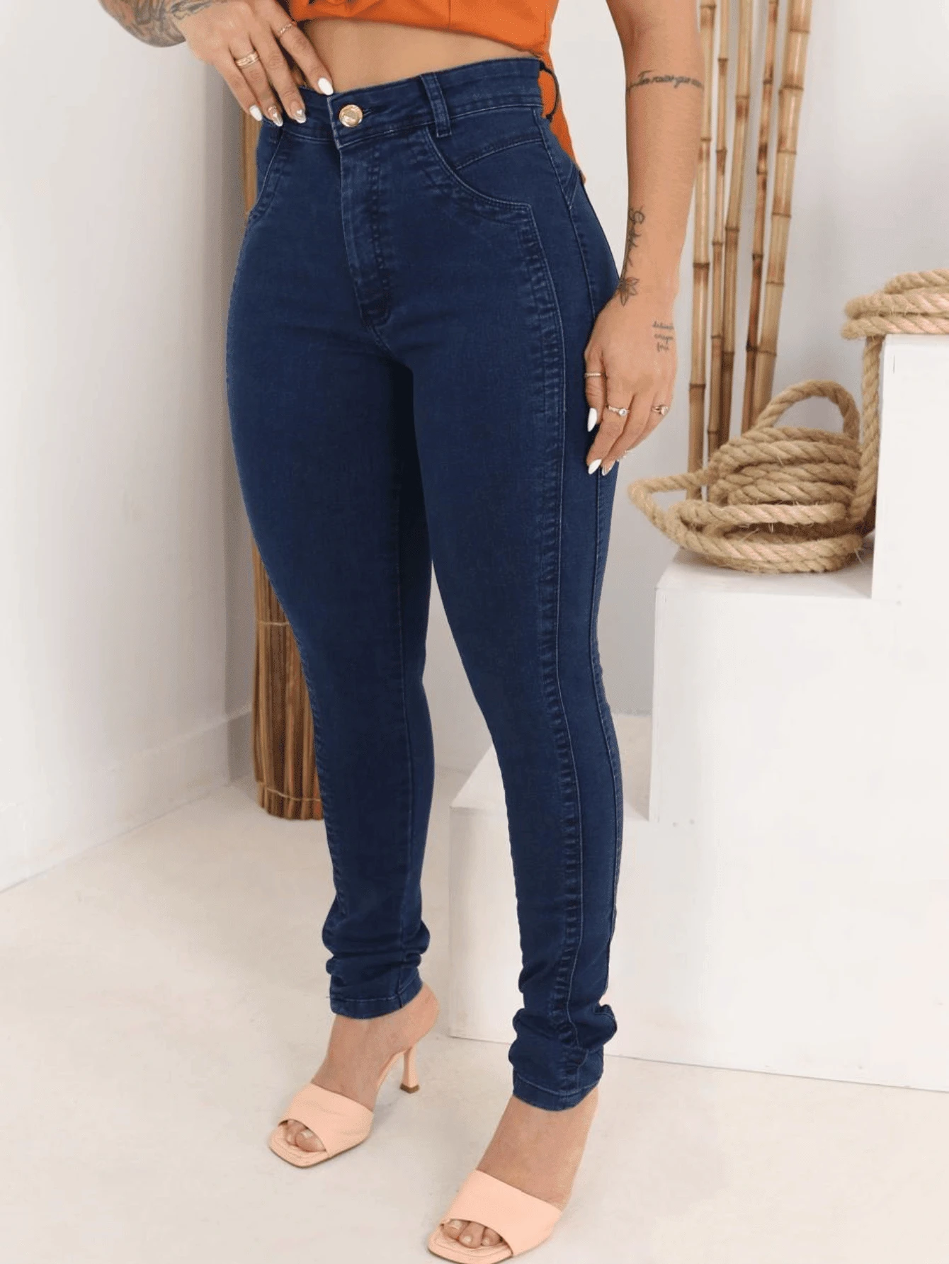 Premium Line Skinny Jeans With Decorative Stitching For Women Charming - Rửa tối - Xem 1