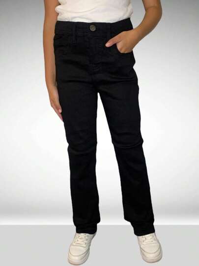Pantalon de mezclilla para niño corte tipo slim, liso completo, con ajustador en la cintura, tela tipo pans comoda y cálida