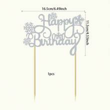 1Pc Snowflake Happy Birthday Cake Topper Glitter Winter Frozen Theme Cake Pick For Snowflake Happy Birthday Theme Christmas Birthday Theme Party