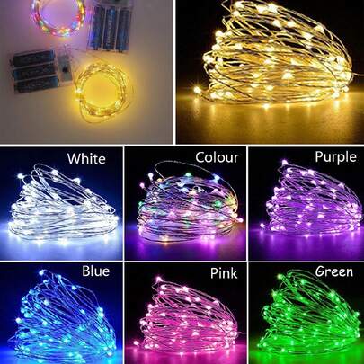 7가지 색상의 1.2.3.5.10.20미터 요정 구리 와이어 스트링 1개, 배터리 구동 요정 스트링 램프, 20미터 플래싱 기능, DIY 장식용 조명 문자열, 축제, 결혼식, 파티, 정원, 가족, 기숙사, 침실 및 중앙 장식에 적합, DIY 장식 화병, 꽃, 선물에 매우 적합한 다색 요정 구리 스트링 램프