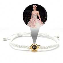 照片定制投影记忆手链情侣学生闺蜜女友节日礼物爱情记忆礼物男女同款钛钢手工手链简约彩色手链 - 金色 - 查看 2