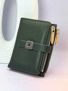 MINGYOU Ví nữ ngắn có khóa bấm với họa tiết vỏ cây mềm bằng da PU đa chức năng thời trang thường ngày đựng thẻ có khóa kéo đựng tiền xu phong cách tối giản tiện lợi đựng ví da PU nhỏ - màu xanh lá - Xem 3