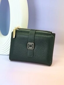 MINGYOU Ví nữ ngắn có khóa bấm với họa tiết vỏ cây mềm bằng da PU đa chức năng thời trang thường ngày đựng thẻ có khóa kéo đựng tiền xu phong cách tối giản tiện lợi đựng ví da PU nhỏ - màu xanh lá - Xem 5