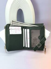 MINGYOU Ví nữ ngắn có khóa bấm với họa tiết vỏ cây mềm bằng da PU đa chức năng thời trang thường ngày đựng thẻ có khóa kéo đựng tiền xu phong cách tối giản tiện lợi đựng ví da PU nhỏ - màu xanh lá - Xem 8