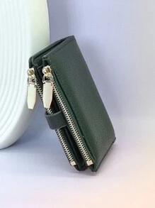 MINGYOU Ví nữ ngắn có khóa bấm với họa tiết vỏ cây mềm bằng da PU đa chức năng thời trang thường ngày đựng thẻ có khóa kéo đựng tiền xu phong cách tối giản tiện lợi đựng ví da PU nhỏ - màu xanh lá - Xem 6