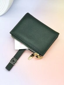 MINGYOU Ví nữ ngắn có khóa bấm với họa tiết vỏ cây mềm bằng da PU đa chức năng thời trang thường ngày đựng thẻ có khóa kéo đựng tiền xu phong cách tối giản tiện lợi đựng ví da PU nhỏ - màu xanh lá - Xem 7